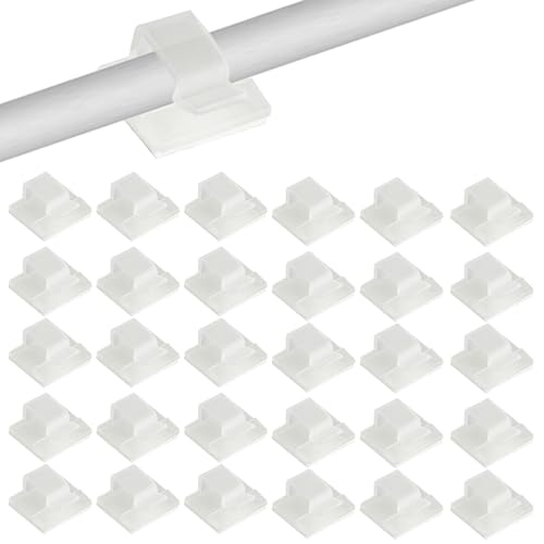 100 Pcs Self Adhesive Cable Clips, Flat Cable Management Clips, Clear White Sticky Cables Clip, Adhesive Wire Holder Tidy Clip Hooks for Car Office Outdoor Lights Organiser