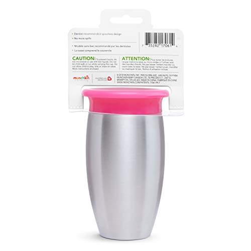 Image of Munchkin Stainless Steel Sippy Cups for Toddlers 1-3, Spill Proof Miracle 360 Cup, Insulated, Pink,10 Ounces (Pack of 12)