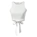 ABADAY White Bow Tie Back Cut Out Crop Top, Small