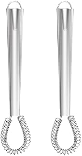 2PCS Stainless Steel Mini Whisk Heat Resistant Silicone Whisk Small Egg Whisk Beater Manual Hand Whisker Egg Stirrer Spring Coil Wire Whisk Blender For Kitchen Coffee Sauce Milk Cooking Baking Beating