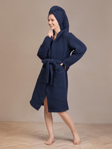 Image of Luxury Organic Japanese Cotton Hotel & Spa Waffle Bathrobe for Men and Women (Hooded /Kimono)