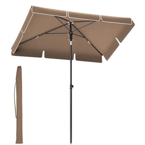 SONGMICS Ombrellone da Balcone 200 x 125 cm, UPF 50+, Inclinazione Bidirezionale a 30°, Altezza Regolabile, con Borsa da Trasporto, Giardino Terrazzo, senza Base, Marrone Noce GPU025K25