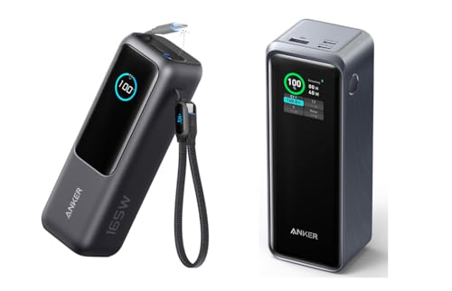 Anker Prime 27,650mAh 3-Port 250W Laptop Portable Charger with Smart App Zolo 25K, 165W USB-C Power Bank with Retractable Cable