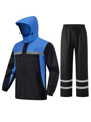 Mens Rain Suits with Air Vents Reflective Waterproof Rain Gear Breathable Jacket Pants for Work Golf Fishing Hiking