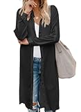 Zeagoo Womens Sexy See Through Open Front Long Cardigan Roll Up Sleeve Chiffon Blouse,Black,Large