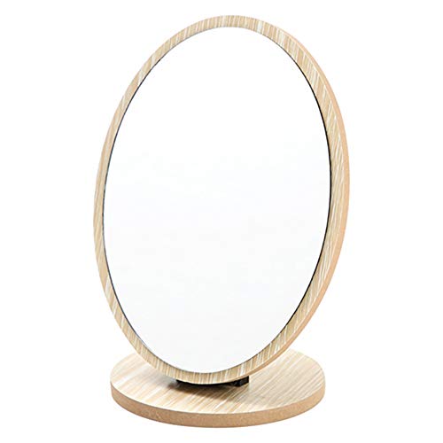 Aestivate Oval Compact Table Mirror Standing Wood Framed Mirror Desktop Mirror 90 Degree Rotating Mirror For Makeup Cosmetic #TOP22
