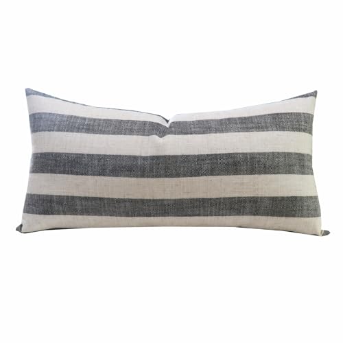 Slow Cow Decorative Rectangular Throw Pillow Cover Modern Farmhouse Stripe Cushion Cover for Couch Sofa Bed Decoration 12 x 24 inches Black Mixed Off White