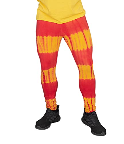 Hulkamania Red and Yellow Tie-Dye Wrestling Legging Tights Pants (Adult Medium)