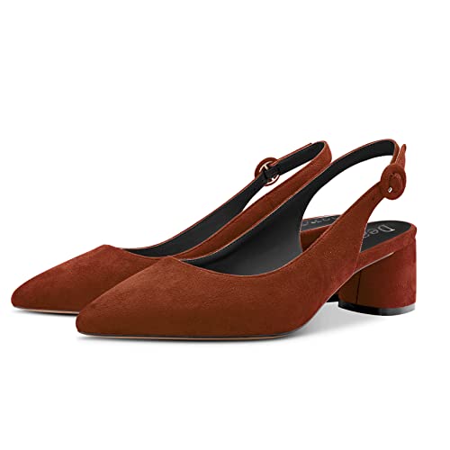 DearOnly Womens Pumps Slingback Ankle Strap Low Kitten Block Chunky Heel Pointed Toe Slip On Dress Shoes Suede Cute Vintage Comfort 2 Inch4