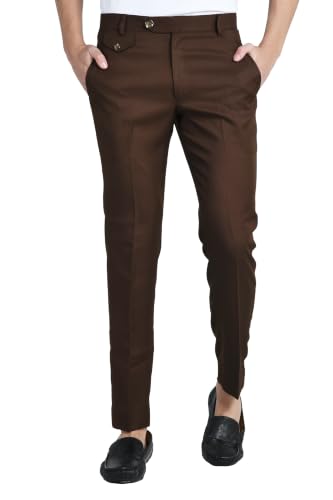 Image of Men's Formal Slim Fit Trousers | Premium Poly Viscose Blend Office Wear Flat Front Pants | Wrinkle Resistant Business Casual Pants | Length 41 Inches.