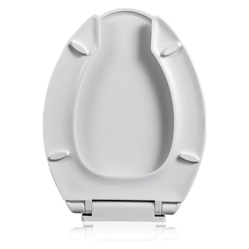 Siège de Toilette allongé à Fermeture Douce avec Couvercle à dégagement Rapide pour Un Nettoyage Facile en Plastique Blanc