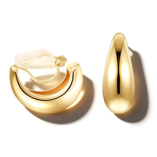 Gold Ohrclips Damen Ohne Ohrlöcher Goldene Trendige Clip Ohrringe Ohne Ohrloch Kleine Klobige Hypoallergen Creolen Mädchen Komfortabel Modisch Perfekte Schmuck Geschenk Valentinstag
