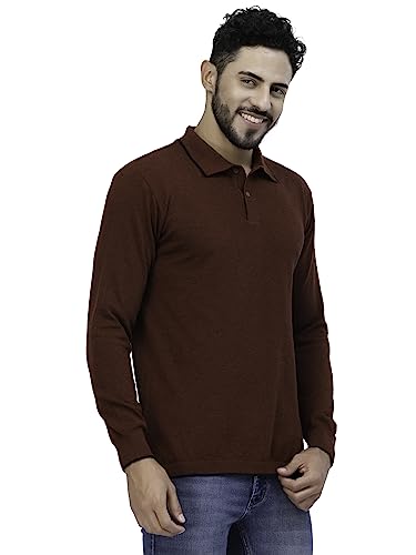 Image of Kalt Mens Basic Solid Full Sleeves Polo Cotton Blend Knitted Regular Fit Polo-Neck T-Shirts with Collar Stylish