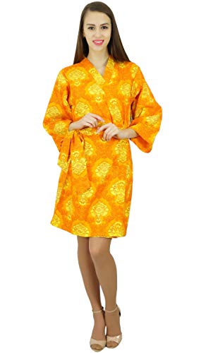 Kimono coton jaune court pour préparation de mariage et moments de détente