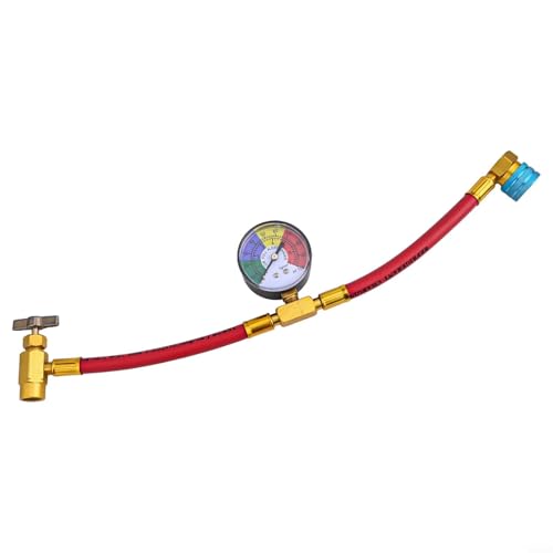 Manguera con manómetro y abrelatas de latón de 12 Lh, así como tubo de carga de recarga de CA de goma para sistemas de aire acondicionado automotriz compatible con puertos laterales bajos R1234yf