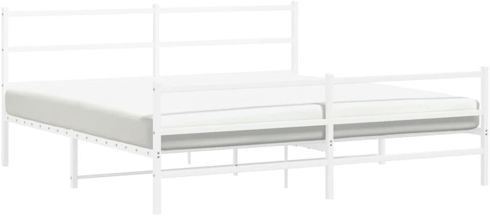 White Steel Full Bed Frame Modern Rectangular Platform with Slatted Durable Foundation, Sturdy Nonslip Design, Easy Assembly, No Box Spring Needed for Bedroom Storage