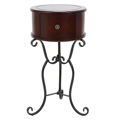 Decor Therapy Wilson 1-Drawer Wood and Metal Round Side Table, Espresso 14x14x27.75