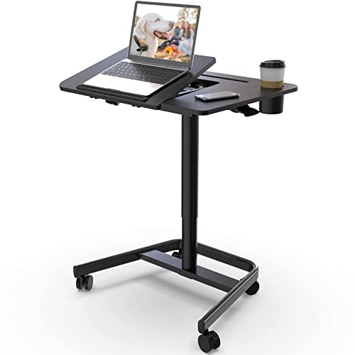 Image of JOY worker Mobile Standing Desk, Height Adjustable Table, 60 Tiltable Rolling Laptop Desk, Portable Sit Stand Desk with Wheels Cup Holder for Bed Couch Hospital, Holds Up to 22lbs, Black