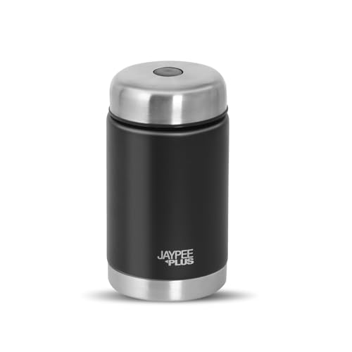 Image of Jaypee Plus Nutri Jar Stainless Steel Vacuum Insulated Food Jar With Bag & Spoon|Hot And Cold Thermal Flask|Double Walled Scratch Resistant Ideal for Office, School, Gym & Travelling | 550 ml, Black
