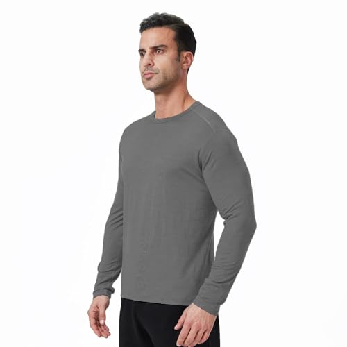 Men’s Merino Wool Base Layer Shirt – Long Sleeve Thermal Hiking Ski Outdoor Quick-Dry Warm Top GreyM