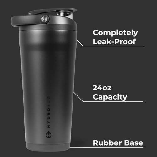 Image of HydroJug Insulated Protein Shaker Bottle 24 oz, Silent Mixing, Black