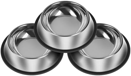 3Pcs Stainless Steel Dog Bowls Set - Non-Slip Food and Water Bowl 13 Oz - Dishwasher-Safe, Rust Resistant Metal Pet Bowls for Small/Medium/Large Sized Pets