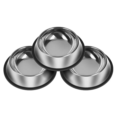 3Pcs Stainless Steel Dog Bowls Non-Slip Dog Food Bowl 13 Oz Dog Food and Water Bowl Set Dishwasher-Safe Puppy Bowls Rust Resistant Metal Pet Bowls Suitable for Small/Medium/Large Sized Pet Cover