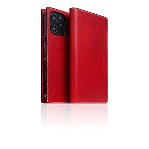 Étui portefeuille iPhone 14 Pro Max cuir ciré italien rouge porte-cartes D7