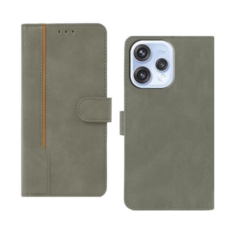 Image of amazon basics Oppo Reno 15 5G Flip Cover | Card Pockets Wallet & Stand | Flip Cover for Oppo Reno 15 5G (Gray with Beige Strip)