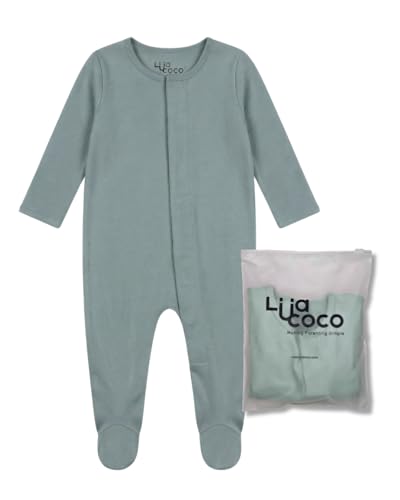 Pijama Bebé 100% Algodón Orgánico con Cierre Magnético, Pies Cubiertos y Manoplas Plegables, Pelele Entero Suave, Cambios de Pañal Rápidos, 0 a 12 Meses (FR/ES, Edad, 0 meses, 3 meses, Salvia)