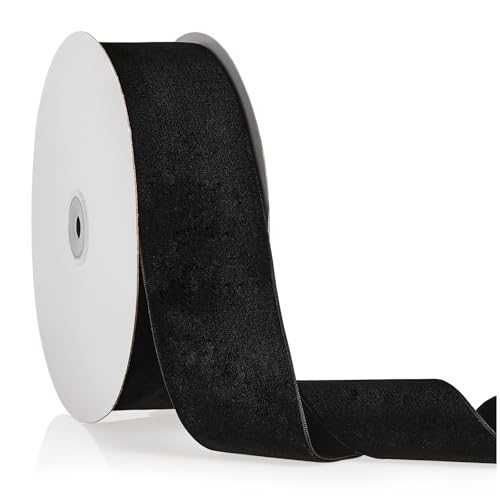 2 X 20 Yards Black Velvet Ribbon for Christmas Tree Wreath Decoration Handmade Crafts Ornaments Gift Wrapping & Bow Making