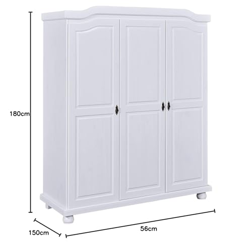 Links 20900110 Kleiderschrank Schlafzimmerschrank Schlafzimmer Landhausschrank weiß 3-türig NEU - 3