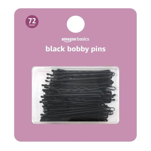 Amazon Basics No Slip Bobby Hair Pins, Black, 72 Count, for Pain-Free Comfortable All-Day Styling and Updos with Convenient Storage/Travel Case, For All Hair Types