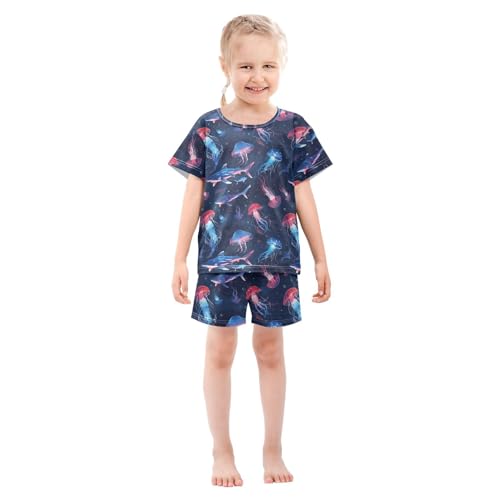 ALAZA Jellyfish Sharks Pajama Set Short Sleeve Sleepwear Soft Lounge Nightwear3