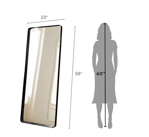 Image of Gharaana Full-Length Metal Mirror, Bold Black Frame, Standing Design for Living Room and Bedroom, 58x23 cm