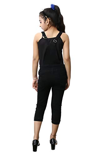 Image of FNOCKS Girls Casual WEAR Slim FIT Trendy Blue Denim Dungaree Capri (Black