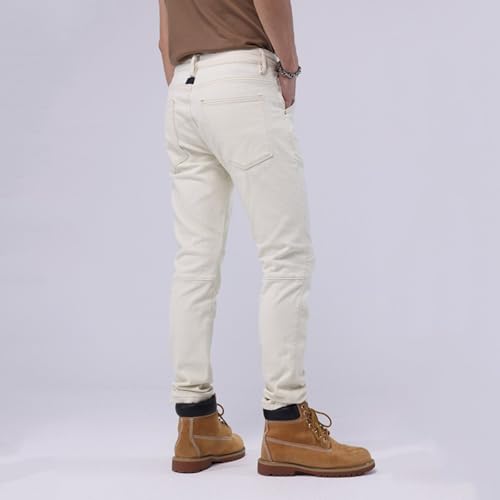 Jeans Pants Trouser Denim Motorcycle Men's Korean Version Slim Fit Small Foot Casual Versatile Elastic Pants(White,33 (2 feet 6))3