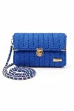 Bolsa de Tela Feminina Artesanal Feita à Mão, Modelo Transversal com Alça em Corrente e Fecho Metálico (Azul)