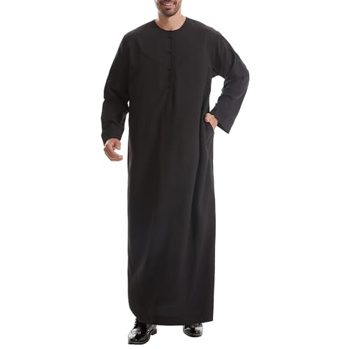 Long Sleeve Muslim Thobe for Men, Mens Caftans Big and Tall Arabic Clothes Islam Muslim Thobes Jalabiya