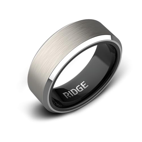 Ridge 8mm Beveled Tungsten Rings For Men - Dual Band Metal Wedding Ring & Silicone Ring, Scratch-Resistant PVD Coating, Convex No-Pinch Fit, Includes Extra Silicone Band (Platinum, 9)