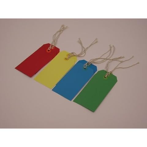 PK 100 ASSORTED COLOUR TIE ON CARD LABELS TAGS 60MM X 120MM Cover