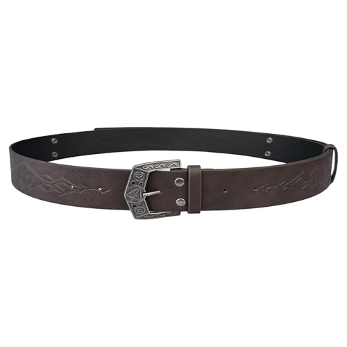 HiiFeuer Medieval Alchemy Faux Leather Buckle Belt, Fantasy Embossed Wizard Knight Belt for LARP Cosplay3