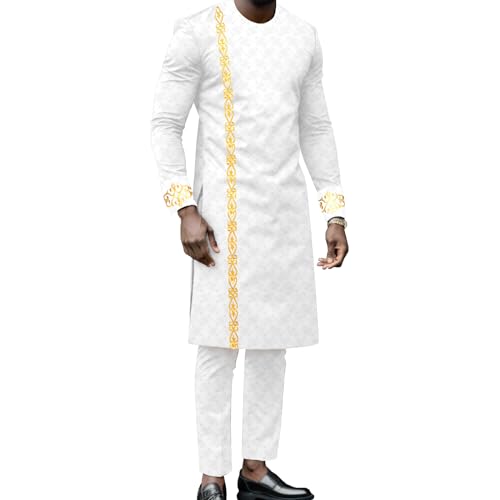African Clothes for Men Casual Set Embroidery Shirt Pants 2 Piece Set Bazin Riche Attire Wedding Church Party