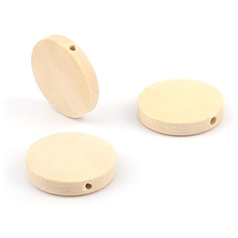 100 Natural Flat Round Wood Beads 20mm Diameter 4.2mm Thick with 1.8mm Hole Cover