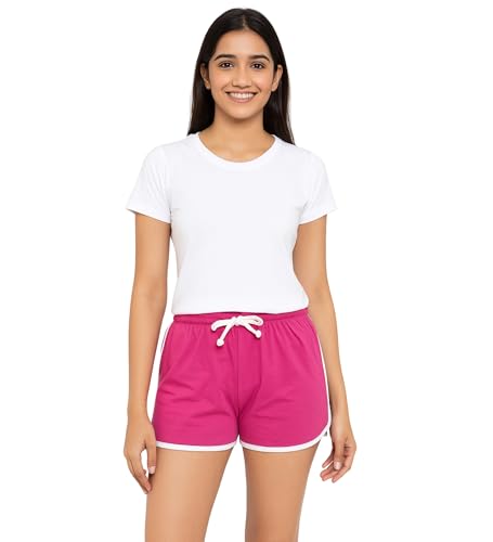 Image of Hangout Hub Women's Cotton Shorts | Boxer Half Pant with Sporty Stripe | Elastic Waist | Hypoallergenic Breathable Fabric | Sweat Absorbent Material | Gym Exercise Yoga Lounge Run Wear (Multi Color)