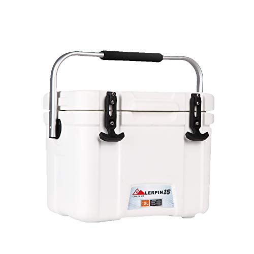 Lerpin Outdoor 15 Liters Roto Molded Portable Cooler For Outdoor Travel, Fishing, Camping, Beaches & Trips, Insulated Walls Keeping Ice Cold For Days (White) #TOP1