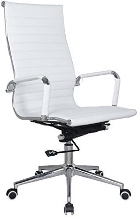 Classic Replica high back office chair WHITE Pleather - stabilizing swivel bar and knee tilt with tensioner knob. (Single High Back, White) CH2800. IMPROVED STURDY STRUCTURE FOR EXTRA LONG USE