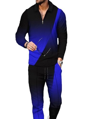Men's Polo Track Suit Sets Long Sleeve Mens Outfits 2 Piece Fashion Sweatsuit Comfy Casual Set for Men