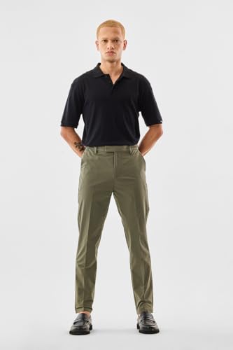 Image of SNITCH Men Casual Trousers | Slim Fit Mid Rise Solid Design | Durable Cotton Blend & Smooth Texture for Office & Everyday Wear |Olive