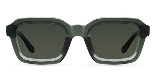 Image of Meller by Lenskart | Nayah | Green Full Rim Sunglasses | Large Hexagonal Frame | Polarised and UV Protection | Contemporary Styles for Men & Women | Designed in Barcelona